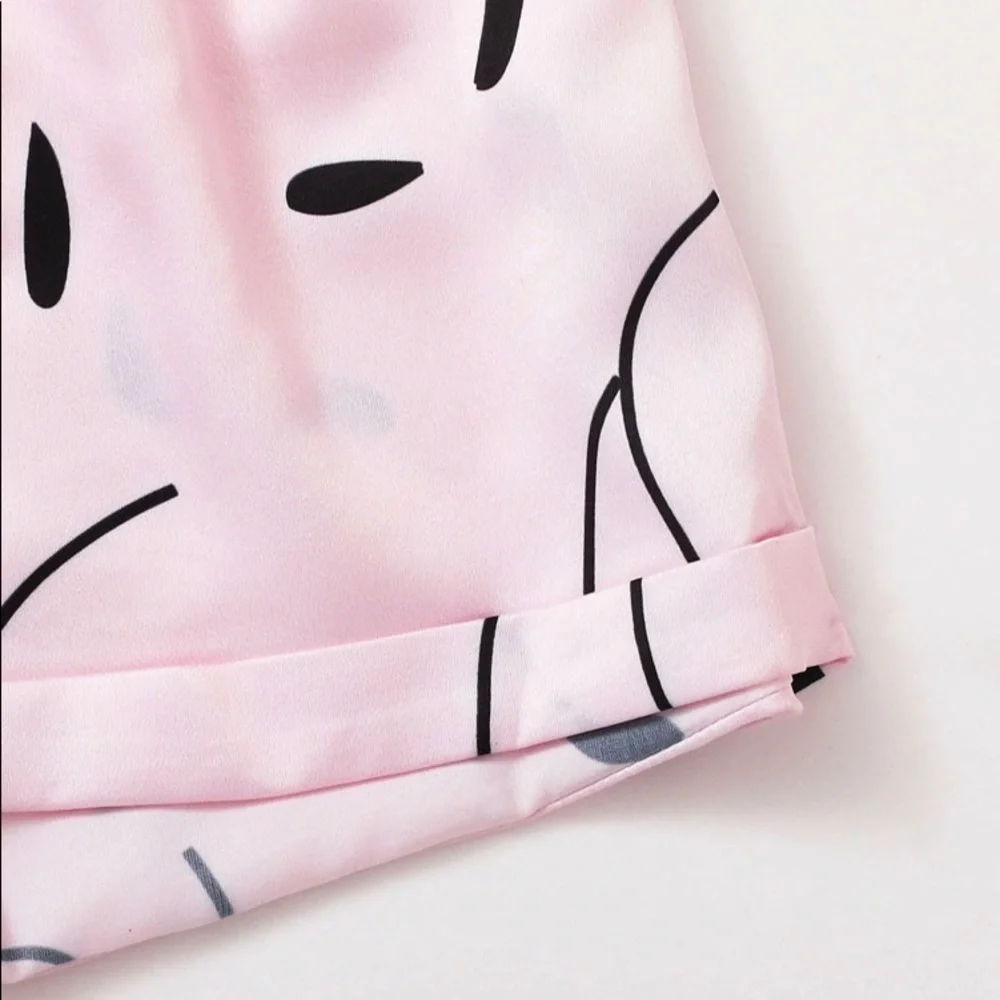 New Pink Lace Satin Silk-Like Pajama Set - Picture 4 of 5